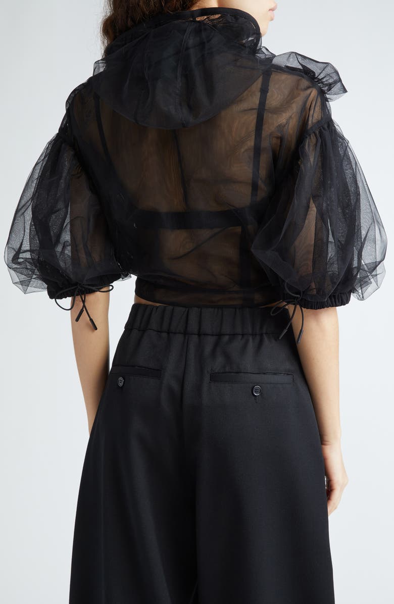 Simone Rocha Bow Cascade Ruffle Crop Puff Sleeve Jacket, Alternate, color, 