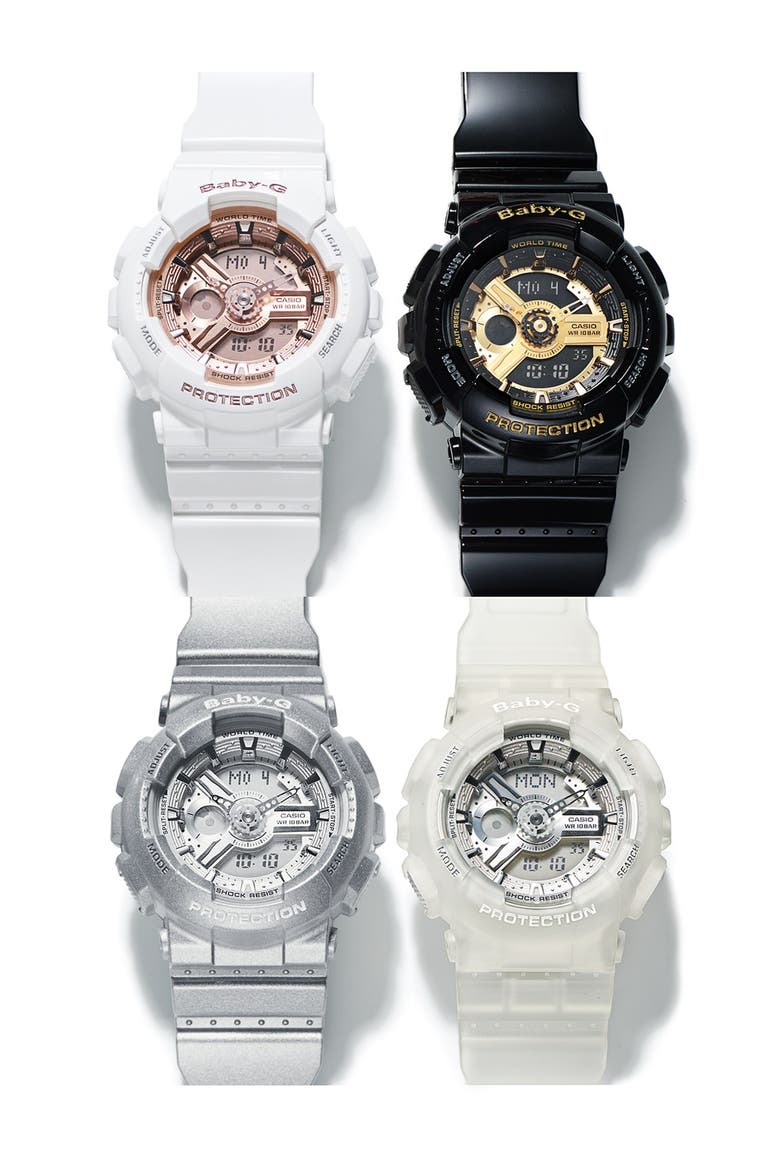 Baby-G 'Mini Gloss' Ana-Digi Watch, 43mm, Alternate, color, SILVER