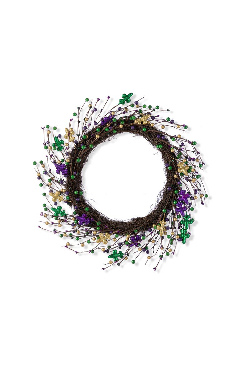 20"D Mardi Gras Berry & Fleur-de-Lis Wreath, Main, color, Purple