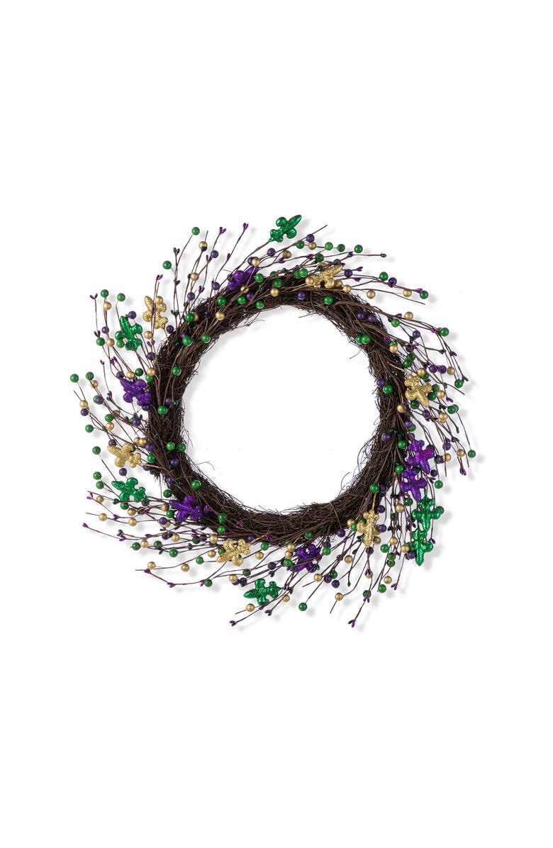 Glitzhome 20"D Mardi Gras Berry & Fleur-de-Lis Wreath, Main, color, Purple