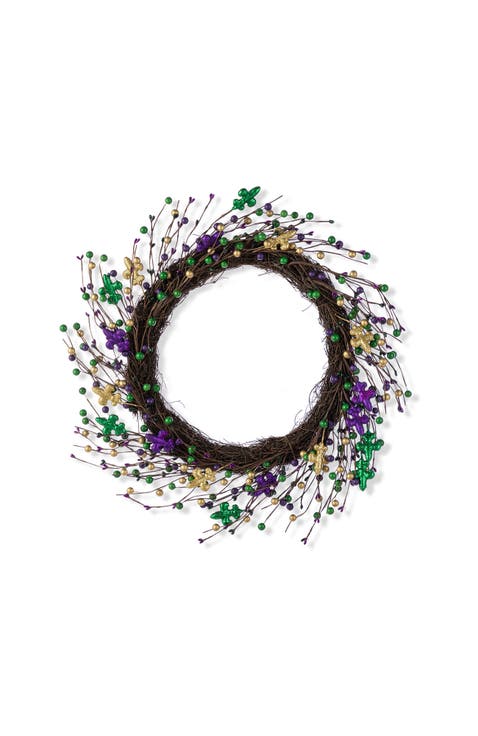 20"D Mardi Gras Berry & Fleur-de-Lis Wreath