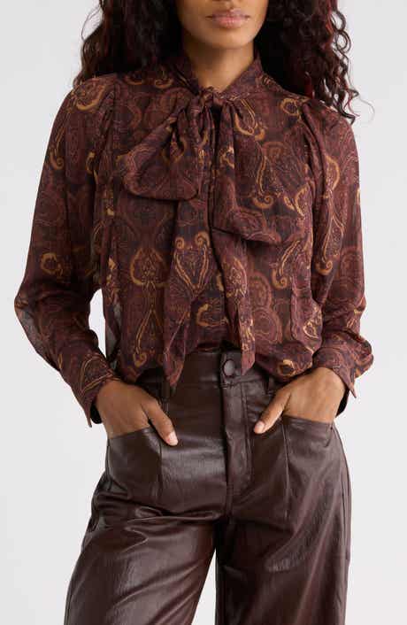 Metallic Tie Neck Blouse