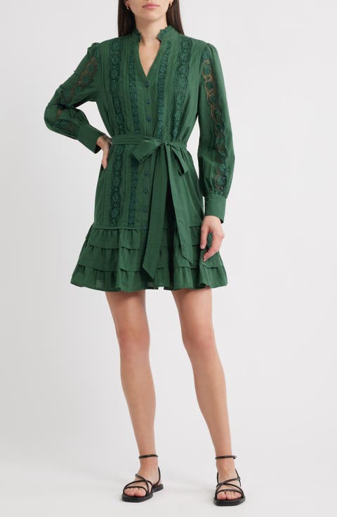 Lace Panel Long Sleeve Minidress