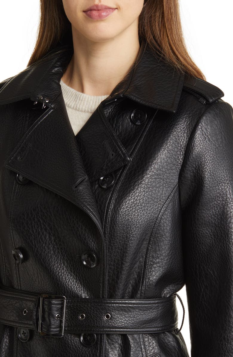 MICHAEL Michael Kors Double Breasted Faux Leather Coat, Alternate, color, 
