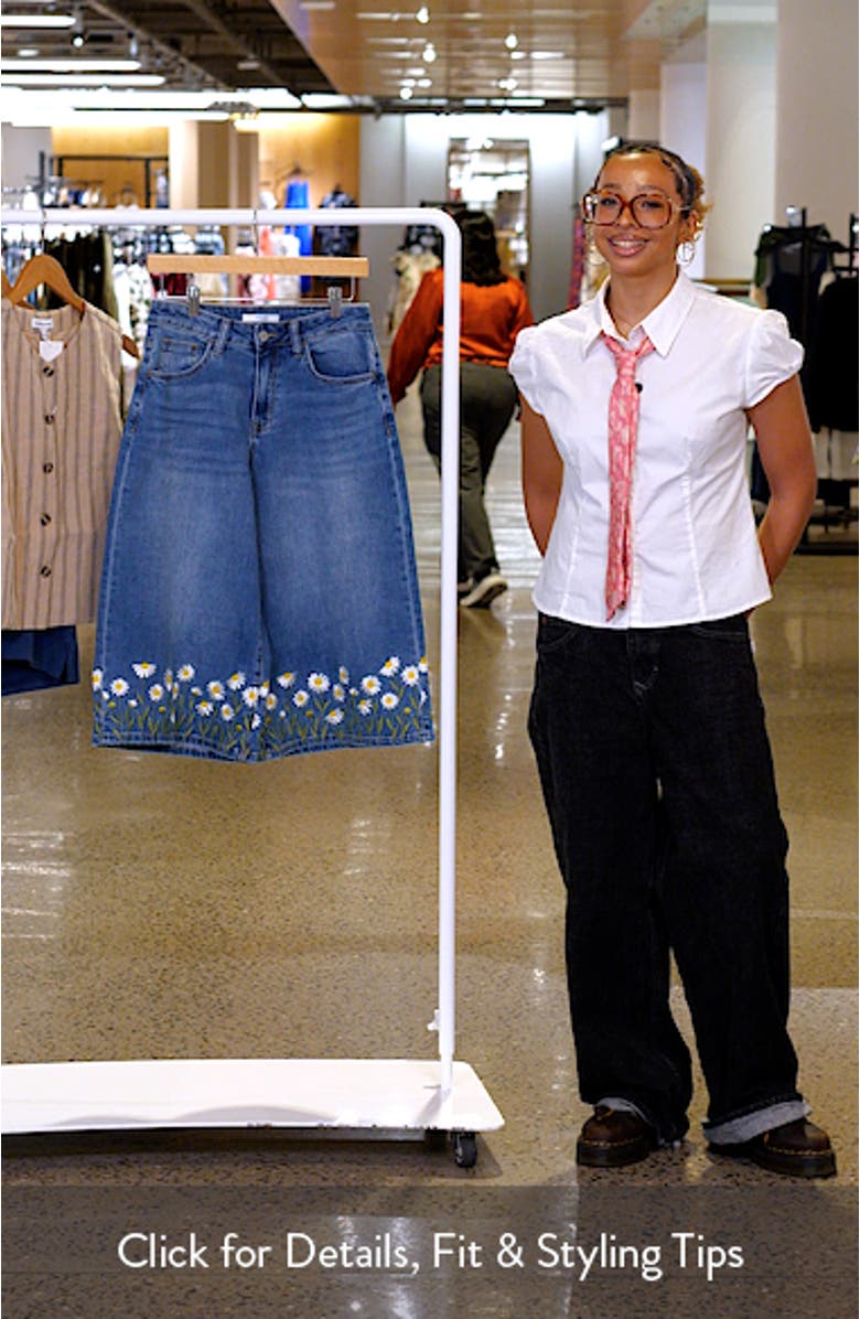 Floral Embroidered High Waist Bermuda Denim Shorts, sales video thumbnail