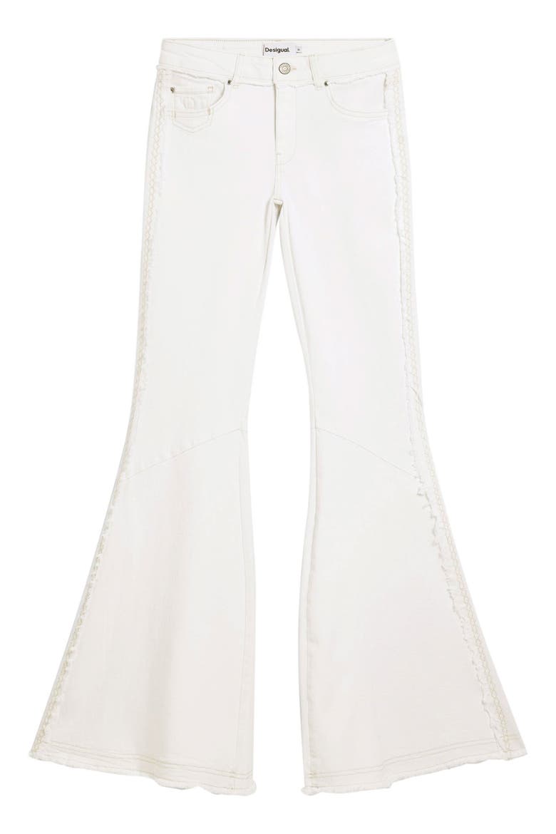 Embroidered Trim Flare Jeans, Alternate, color, LIGHT BEIGE