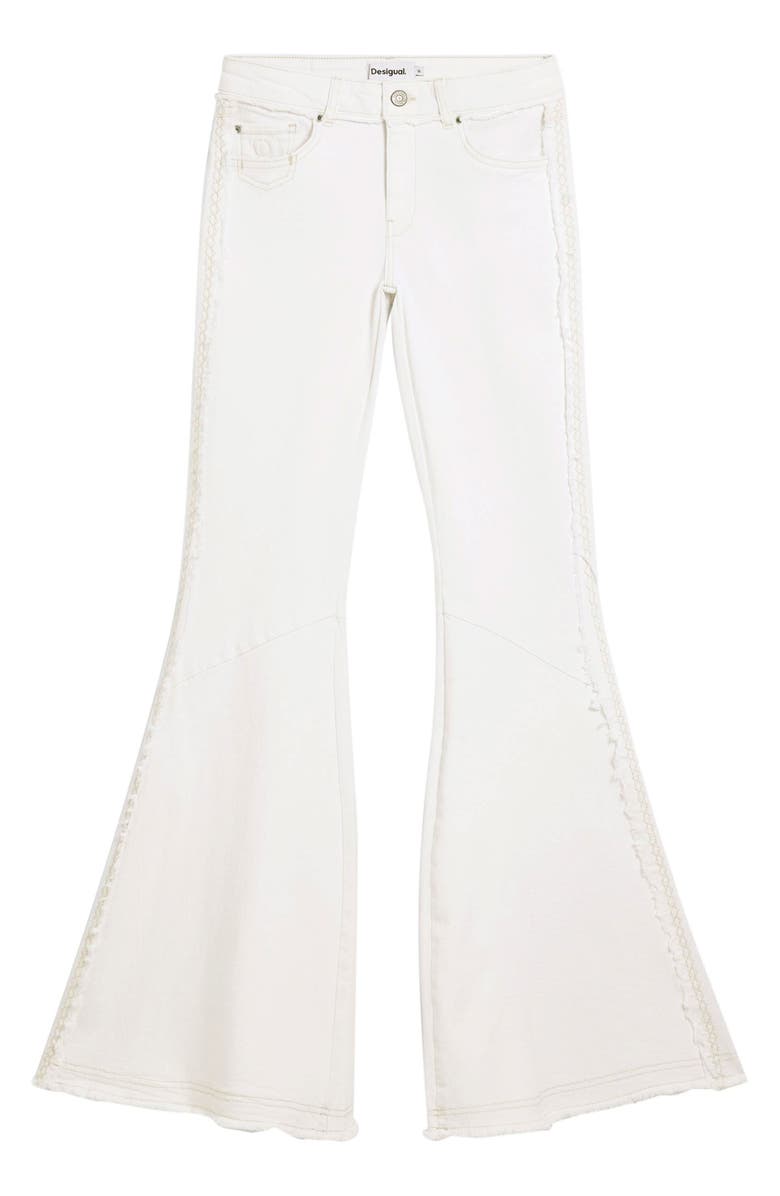 Desigual Embroidered Trim Flare Jeans, Alternate, color, Light Beige