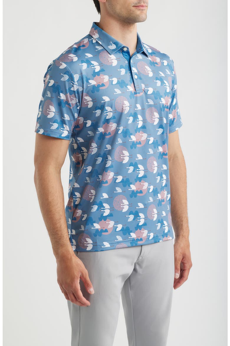 Windward Bird Print Performance Golf Polo, Alternate, color, BLUE SHADOW
