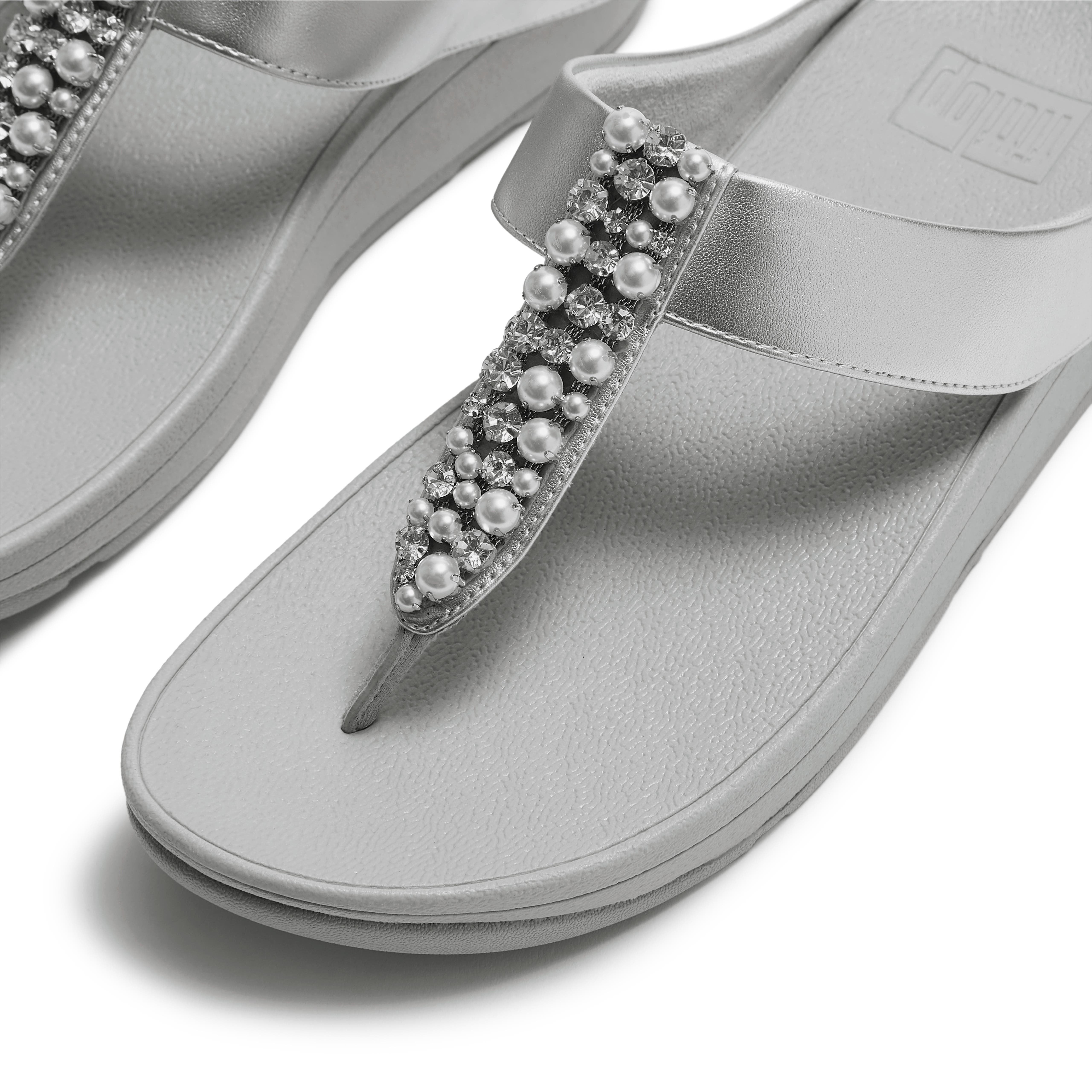 Fino Pearls and Crys Sandal, Alternate, color, Silver