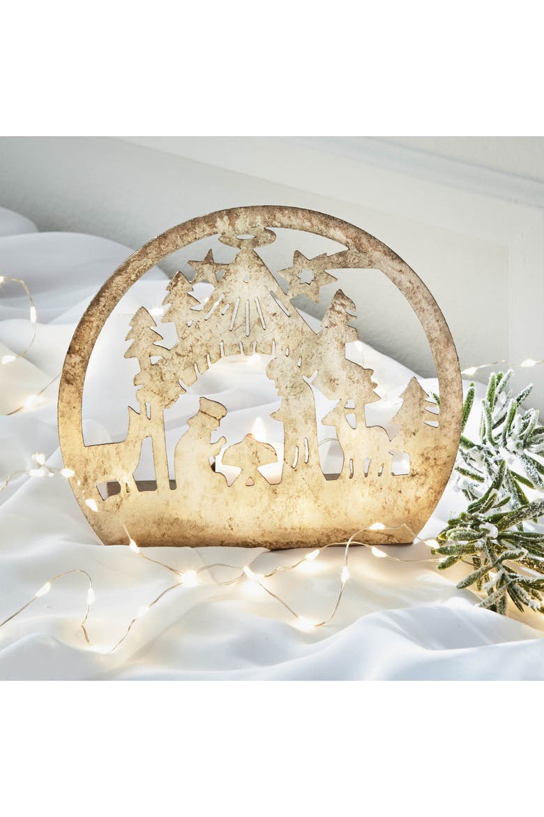 Nativity Tealight Holder Iron Candle Holders Christmas Decor, Alternate, color, Beige