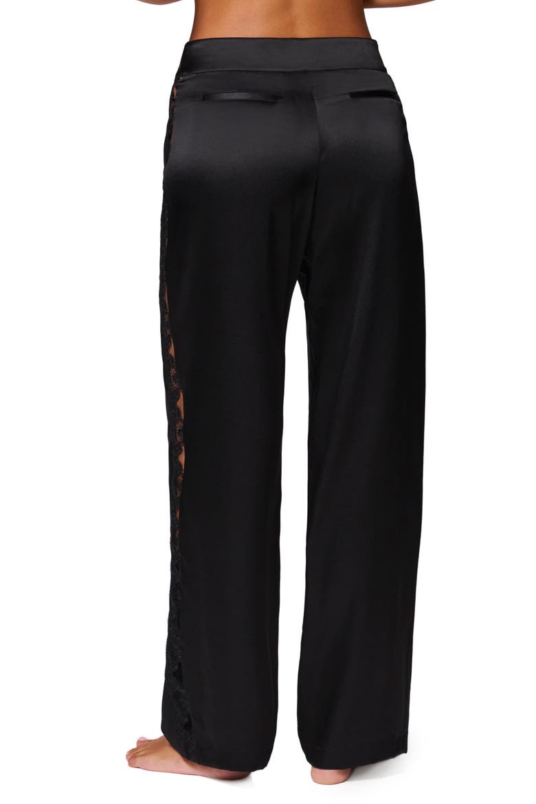 Love Me Lace Trim Silk Blend Pants, Alternate, color, BLACK