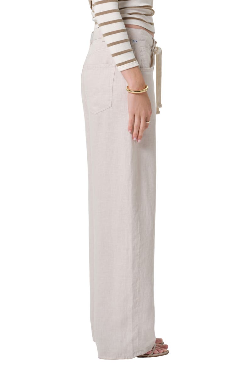 Brynn Drawstring Waist Wide Leg Linen Pants, Alternate, color, PALE STONE LT/ MD CREAM