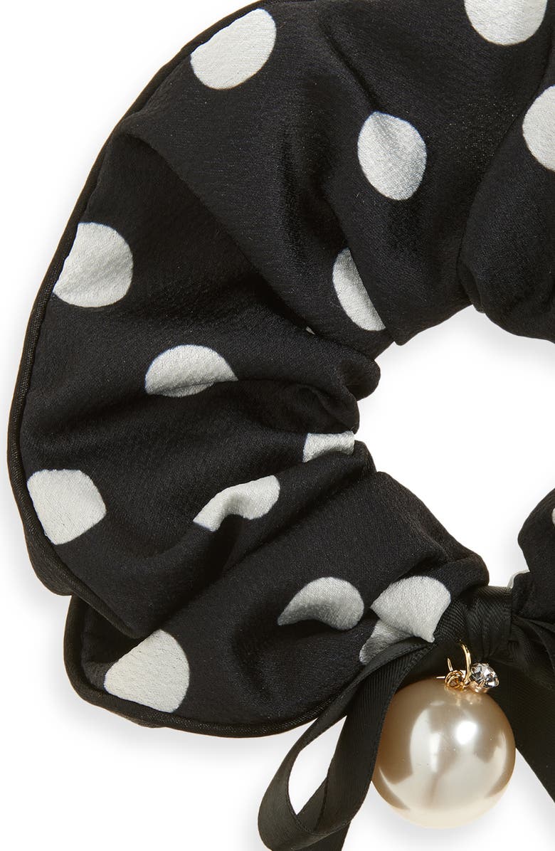 Tasha Polka Dot Hammered Satin Scrunchie, Alternate, color, Black
