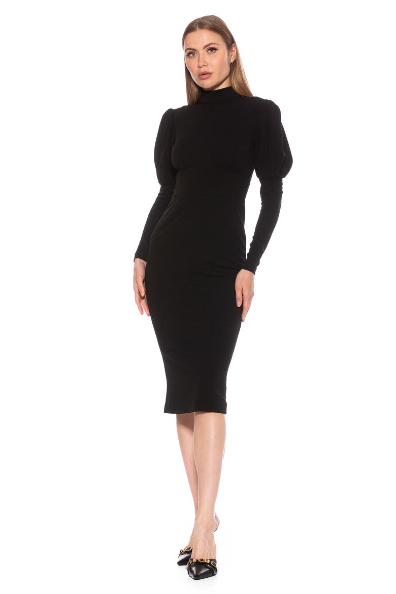 Diva Long Sleeve Midi Dress, Alternate, color, BLACK