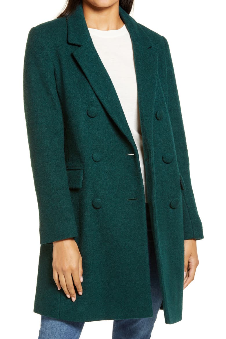 Double Breasted Bouclé Coat, Alternate, color, JADE/ GREEN