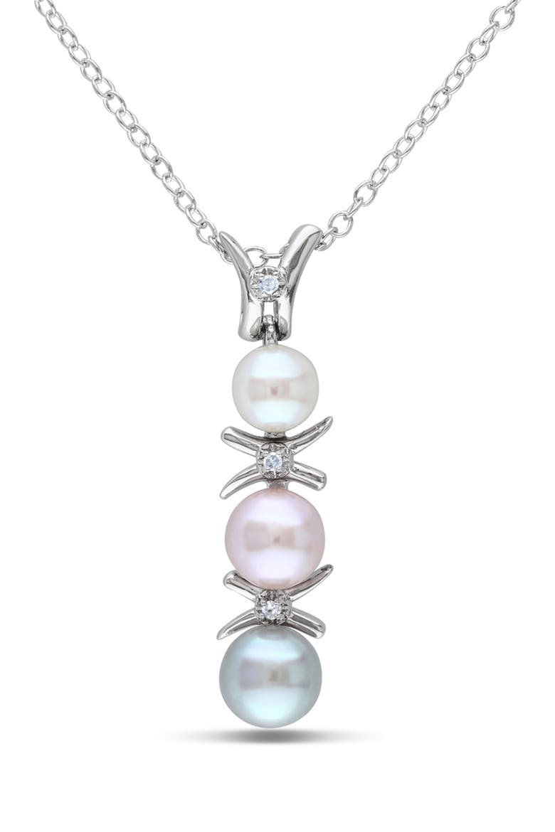 Sterling Silver 5–5.5mm White, Pink & Grey Cultured Freshwater Pearl & Diamond Pendant Necklace - 0.01ct., Main, color, MULTI