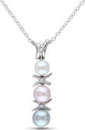 DELMAR Sterling Silver 5–5.5mm White, Pink & Grey Cultured Freshwater Pearl & Diamond Pendant Necklace - 0.01ct.
