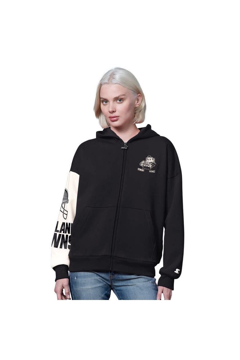 Women's Starter  Black Cleveland Browns 4th Down Full-Zip Hoodie, Main, color, Black