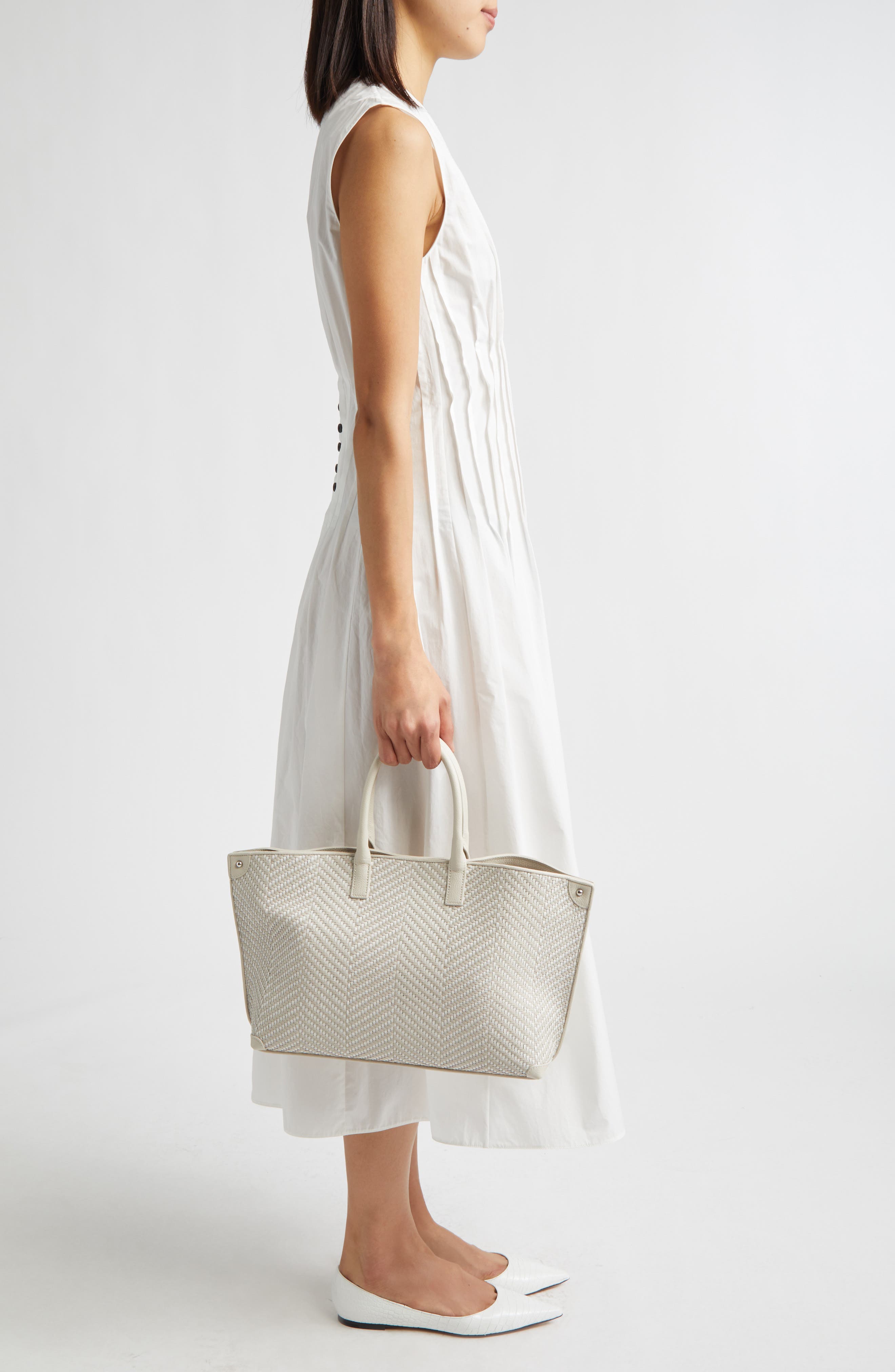 Akris Small AI Woven Leather Tote, Alternate, color, Ecru Alabaster