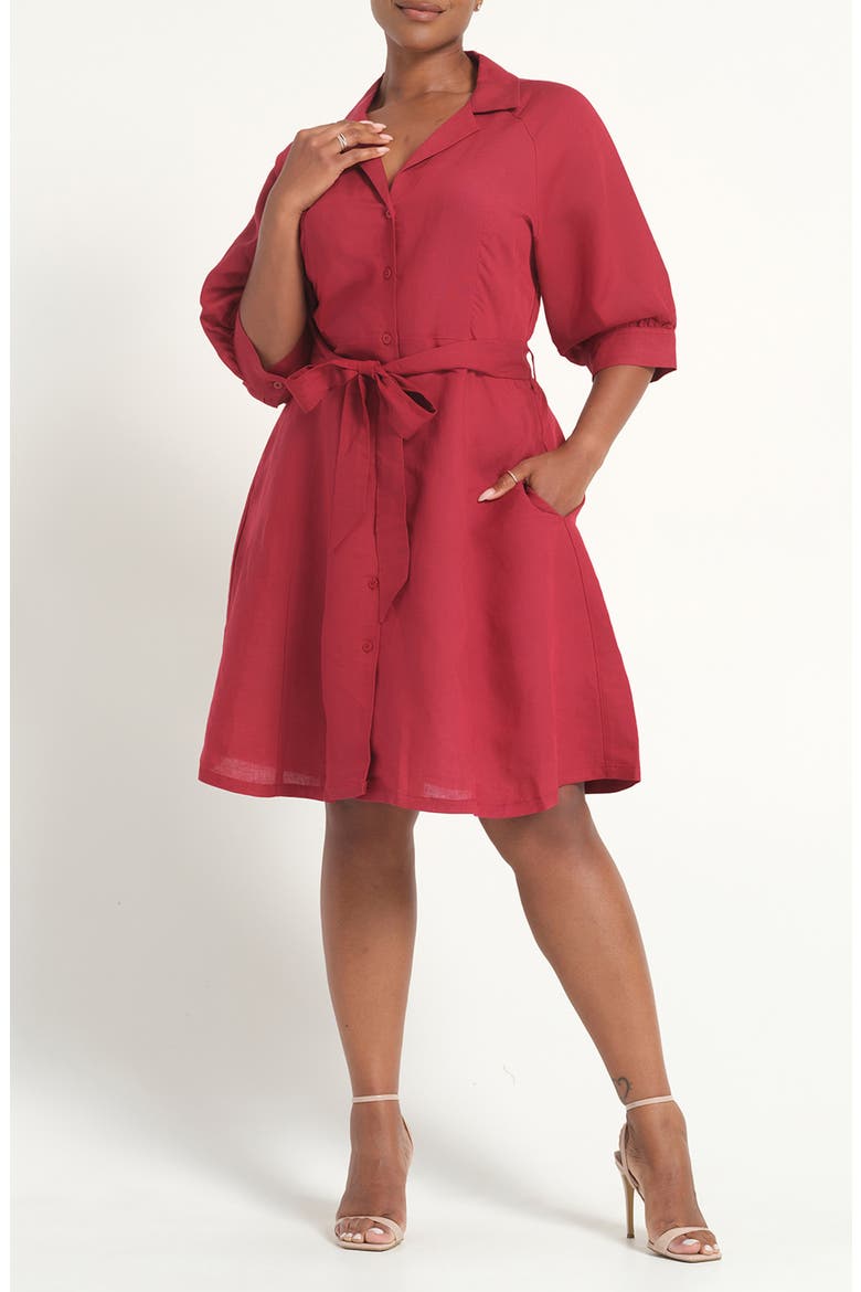 Maribel Linen Blend Shirtdress, Main, color, RASPBERRY