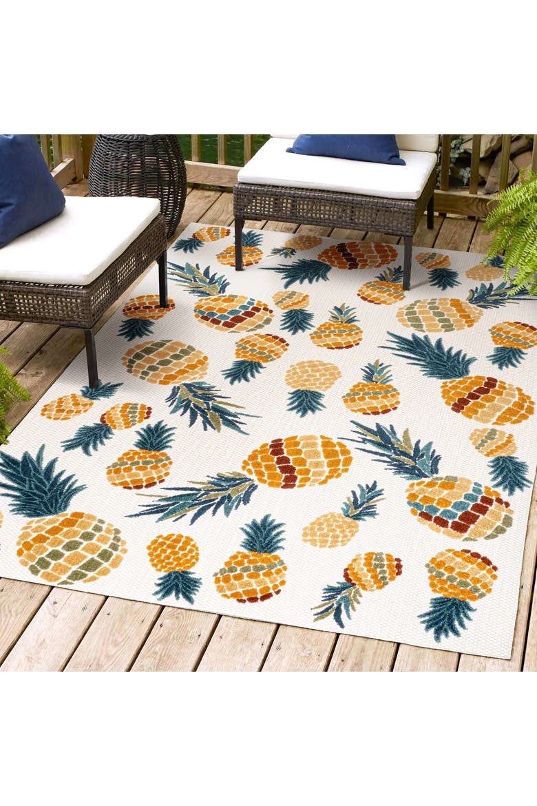 Ananas Bold Pineapple High-Low Indoor/Outdoor Area Rug, Alternate, color, Orange/Navy