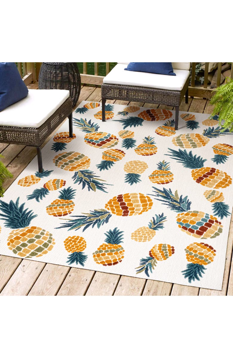 JONATHAN Y Ananas Bold Pineapple High-Low Indoor/Outdoor Area Rug, Alternate, color, Orange/Navy