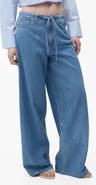 MANGO Belted Mid Rise Wide Leg Denim Trouser Jeans