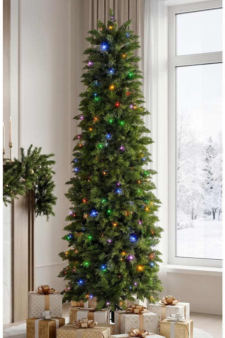 5ft/6ft Pre-lit Christmas Artificial Cypress Tree with Twinkling Lights and Remote Controller, Alternate, color, Green