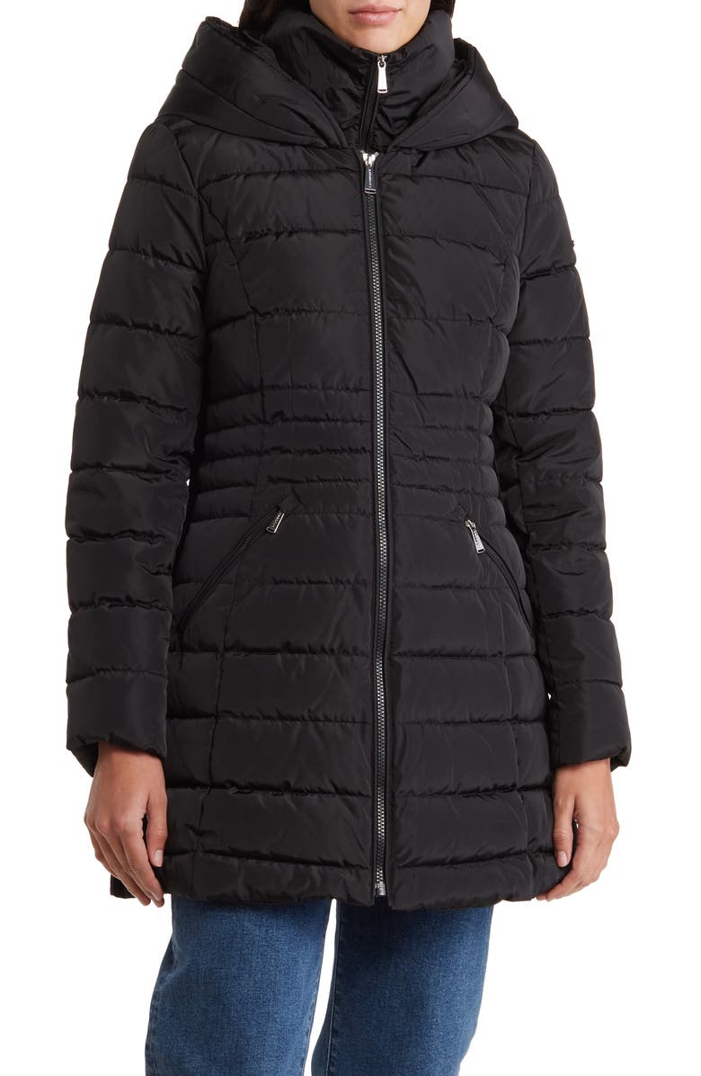 Laundry by Shelli Segal Velvet Trim Hooded Bib Puffer Jacket, Main, color, 