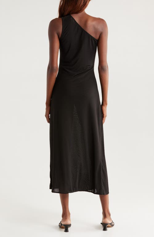 Elan One-shoulder Knotted Mesh Cover-up Dress In Solid Black