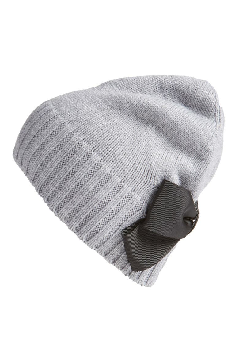 bow beanie, Main, color, GREY MELANGE/ BLACK