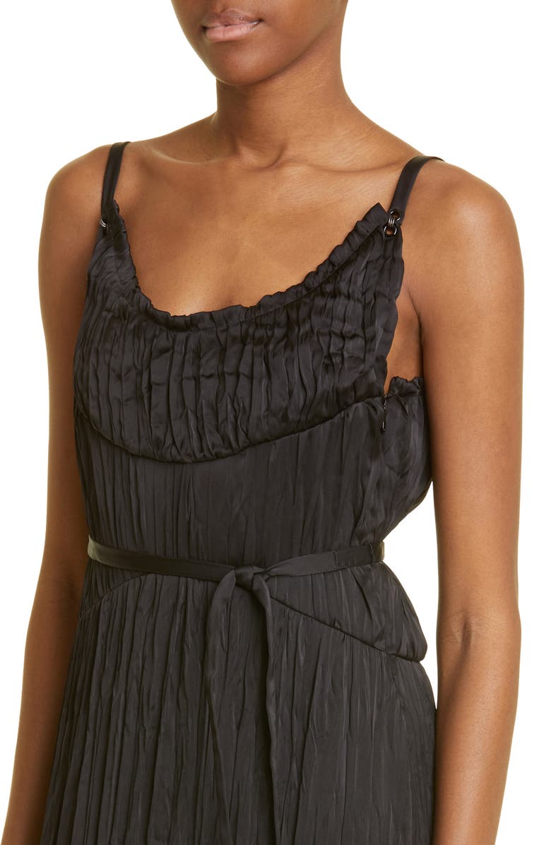 Rabanne Metallic Mesh Fringe Crinkled Satin Midi Dress, Alternate, color, 