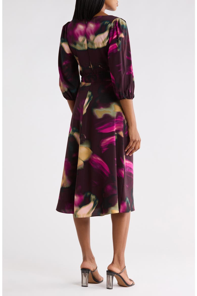 Balloon Sleeve Faux Wrap Dress, Alternate, color, AUBERGIN M