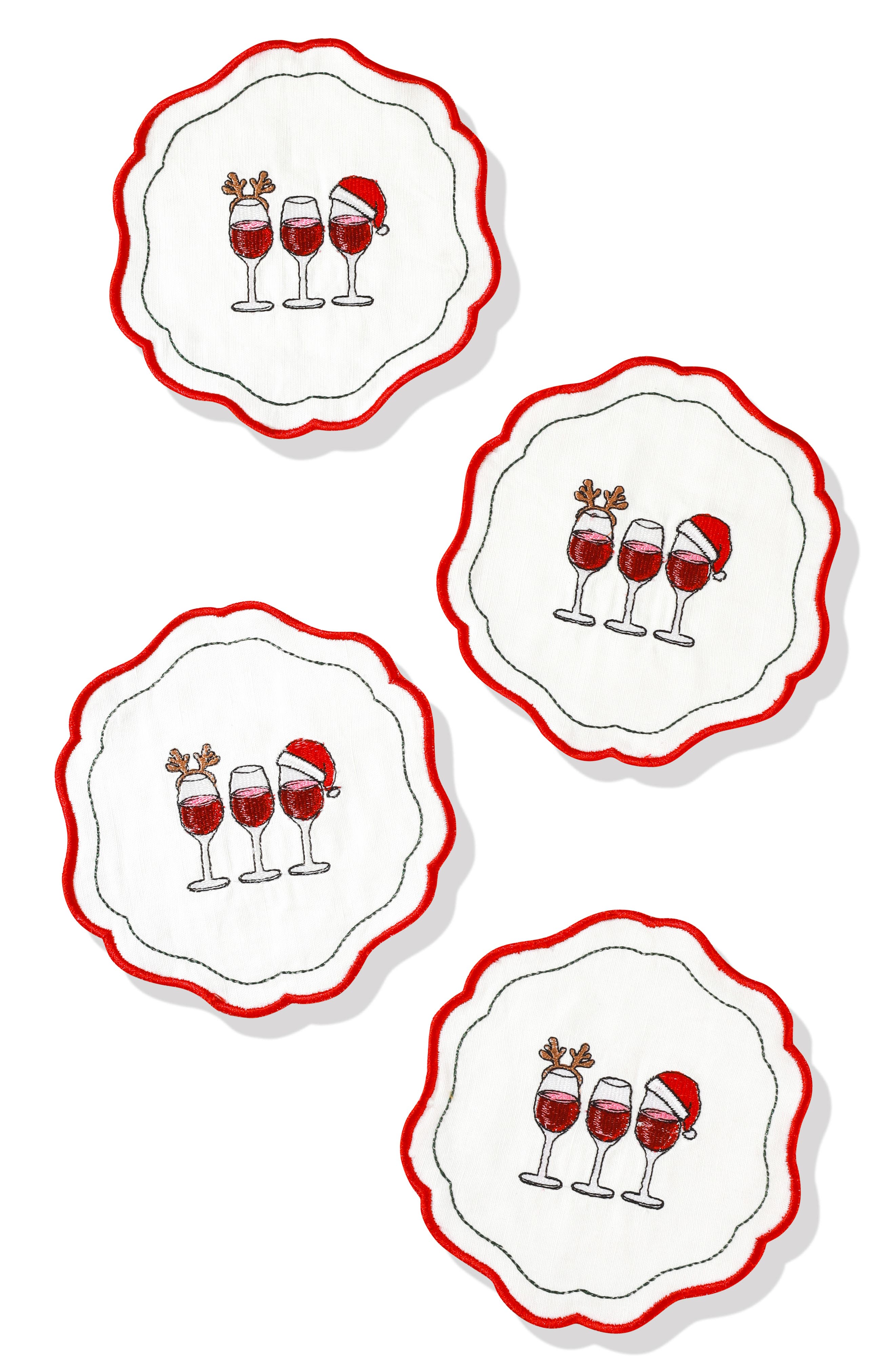 Tiramisu Set of 4 Embroidered Christmas Wine Linen Napkins