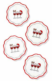 Tiramisu Set of 4 Embroidered Christmas Wine Linen Napkins