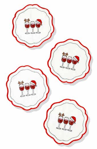 Tiramisu Set of 4 Embroidered Christmas Wine Linen Napkins