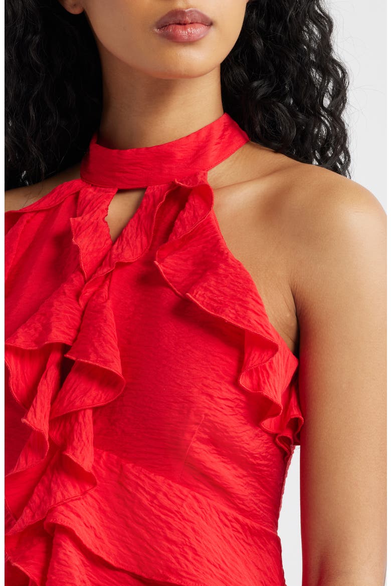 Ruffle Trim Halter Top, Alternate, color, POPPY RED