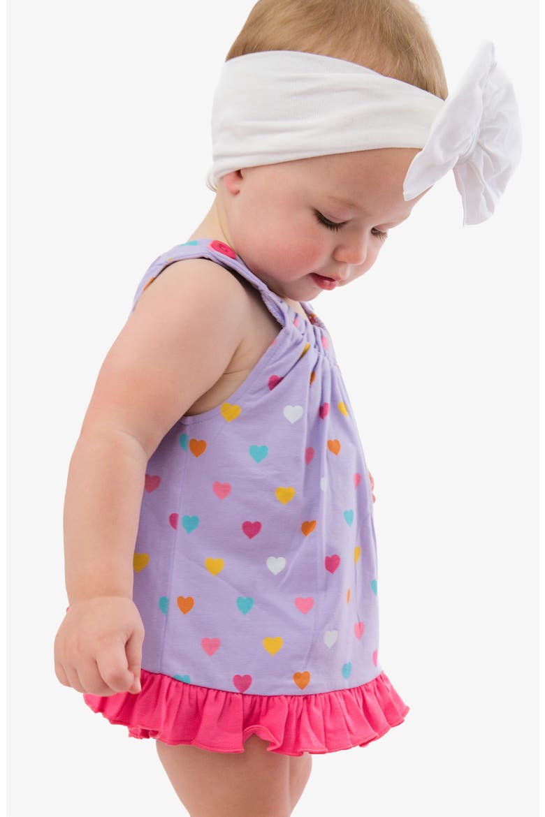 Kids' Heart Print Cotton Ruffle Swing Top and Bloomer Set, Alternate, color, PURPLE