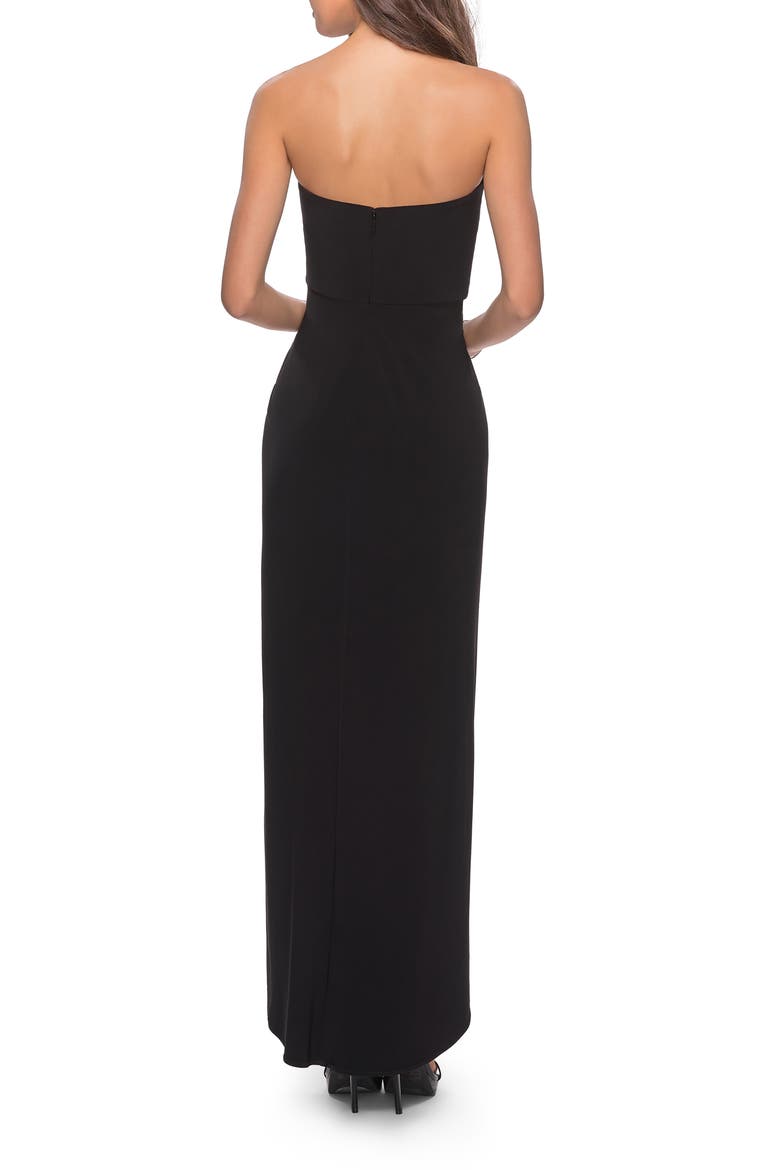 Long Strapless Jersey Dress with Side Ruching, Alternate, color, Black