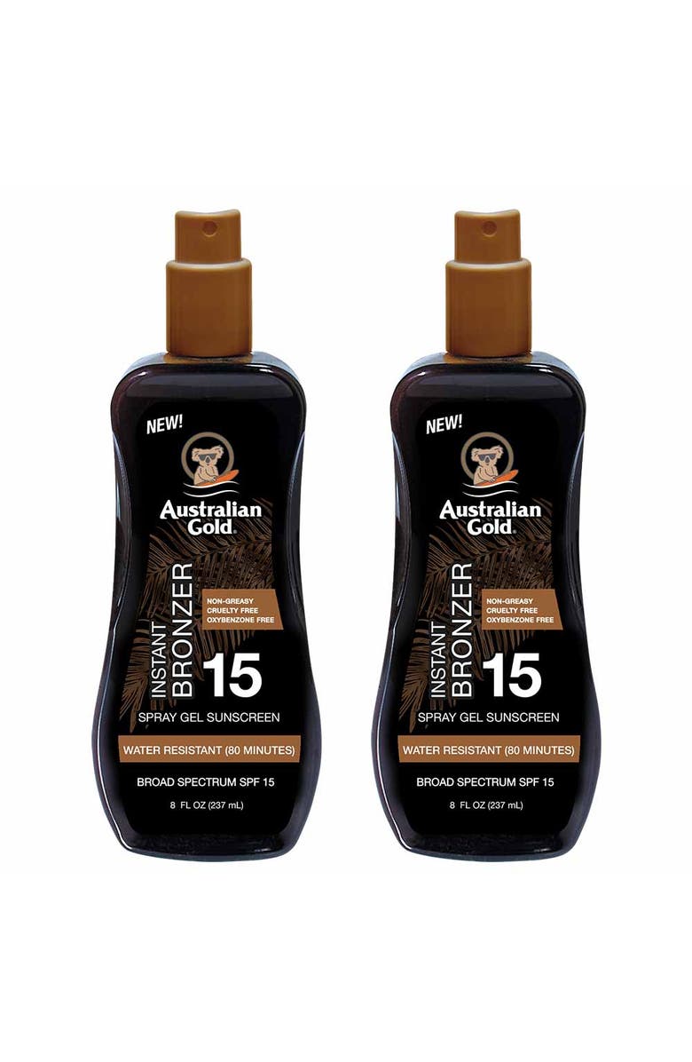 Australian Gold SPF 15 Spray Gel Sunscreen With Instant Bronzer 2x8oz, Main, color, NO COLOR