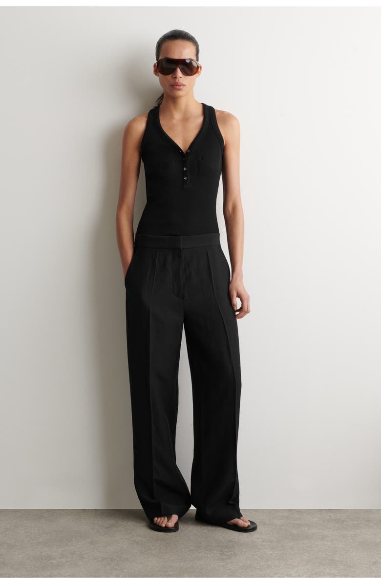 COS Ribbed-knit Henley Tank Top, Alternate, color, Black