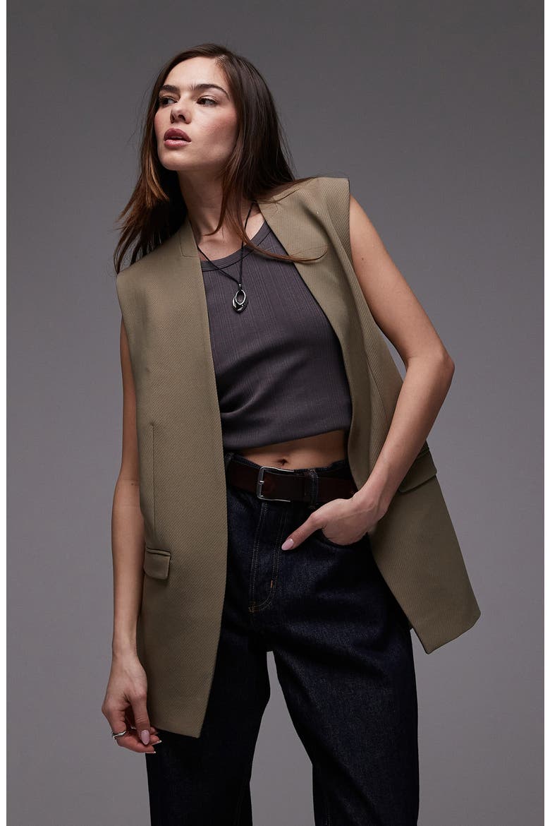 Chuck On Sleeveless Blazer, Main, color, BROWN