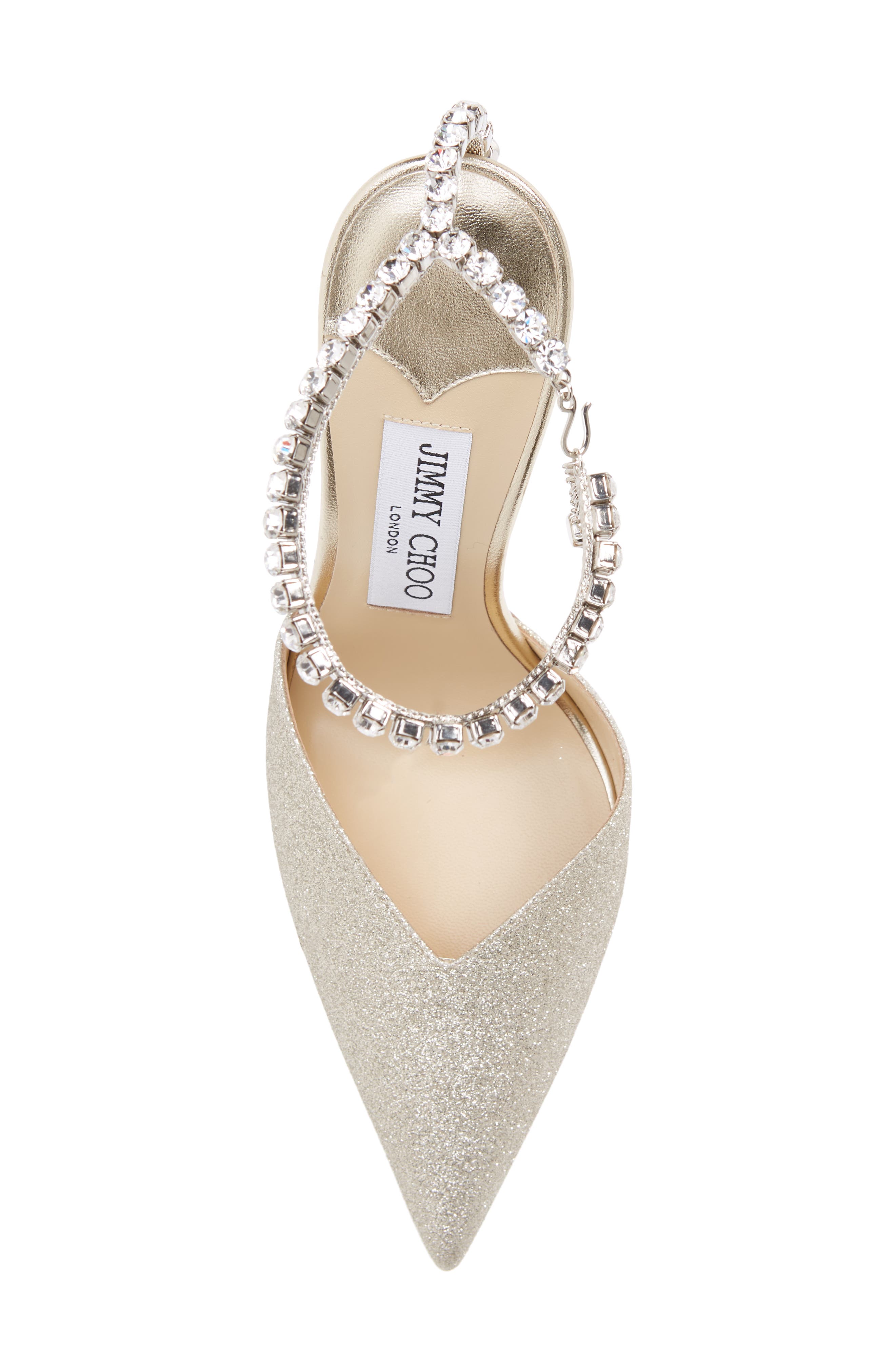 Jimmy Choo Saeda Glitter Crystal Ankle Strap Pointed Toe Pump, Alternate, color, 