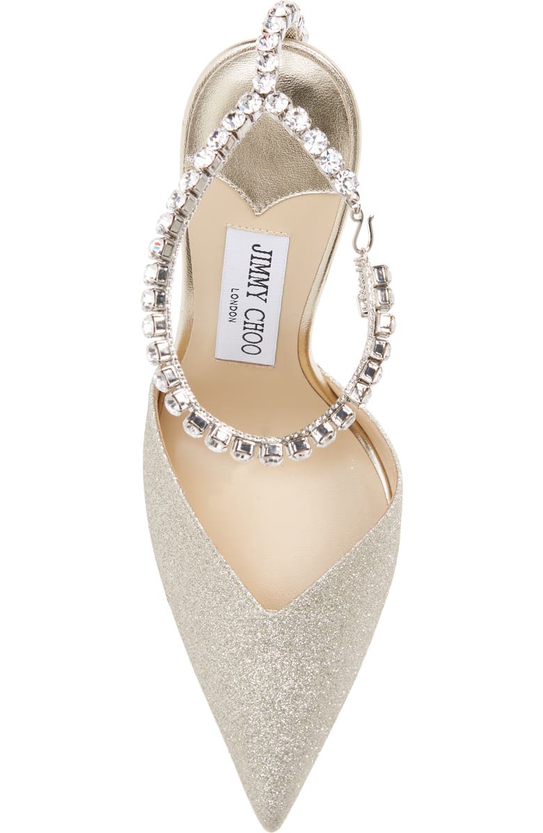 Jimmy Choo Saeda Glitter Crystal Ankle Strap Pointed Toe Pump, Alternate, color,