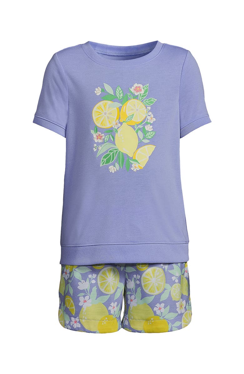 Lands' End Girls Short Sleeve Tee and Shorts Pajama Set, Alternate, color, Light Periwinkle Lemon Floral