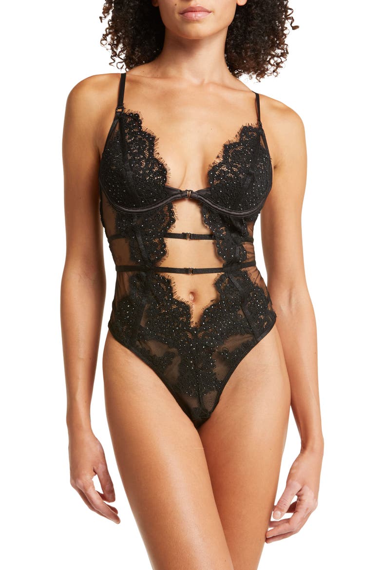 Starlet Lace Underwire Bodysuit, Alternate, color, BLACK