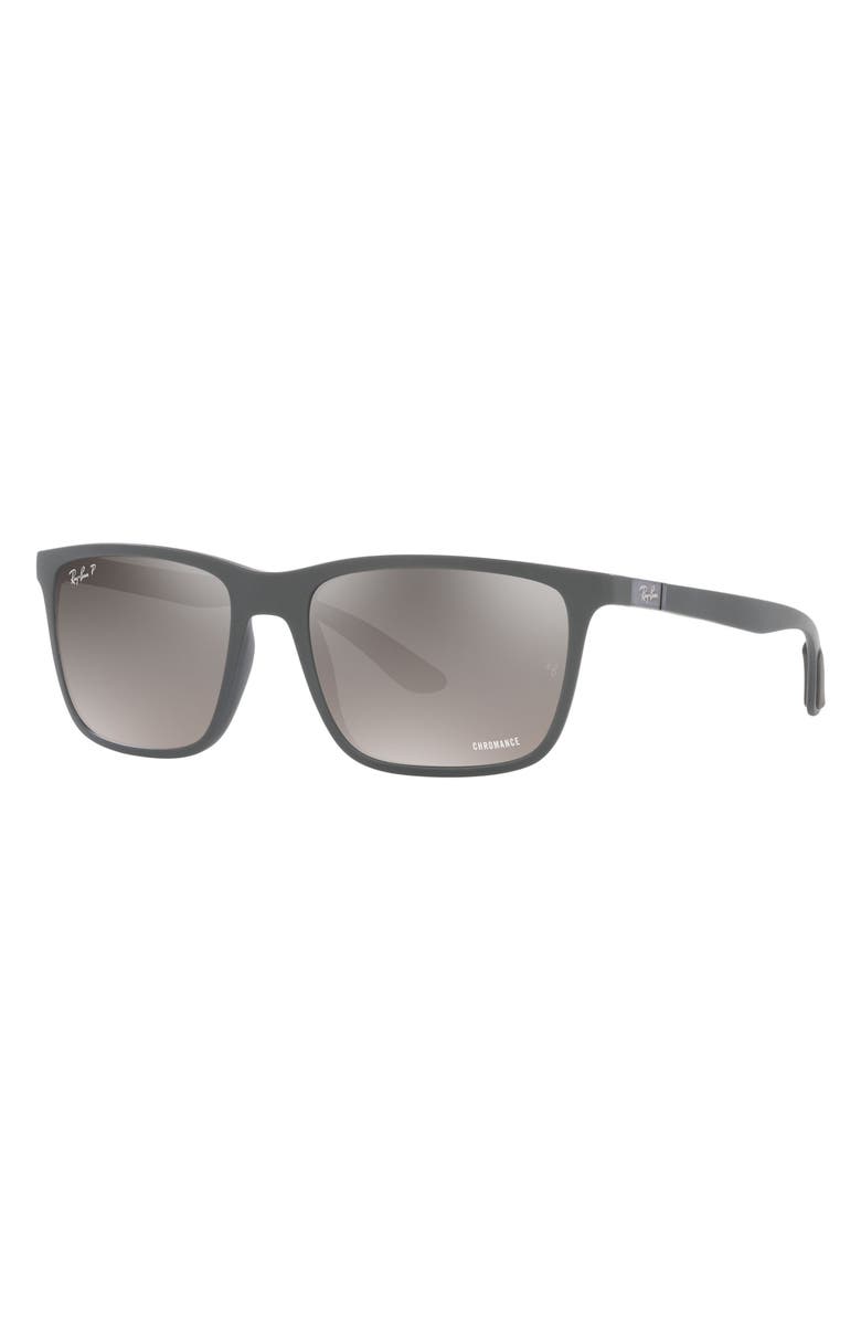 Ray-Ban 58mm Mirrored Polarized Rectangular Sunglasses, Alternate, color, Matte Grey