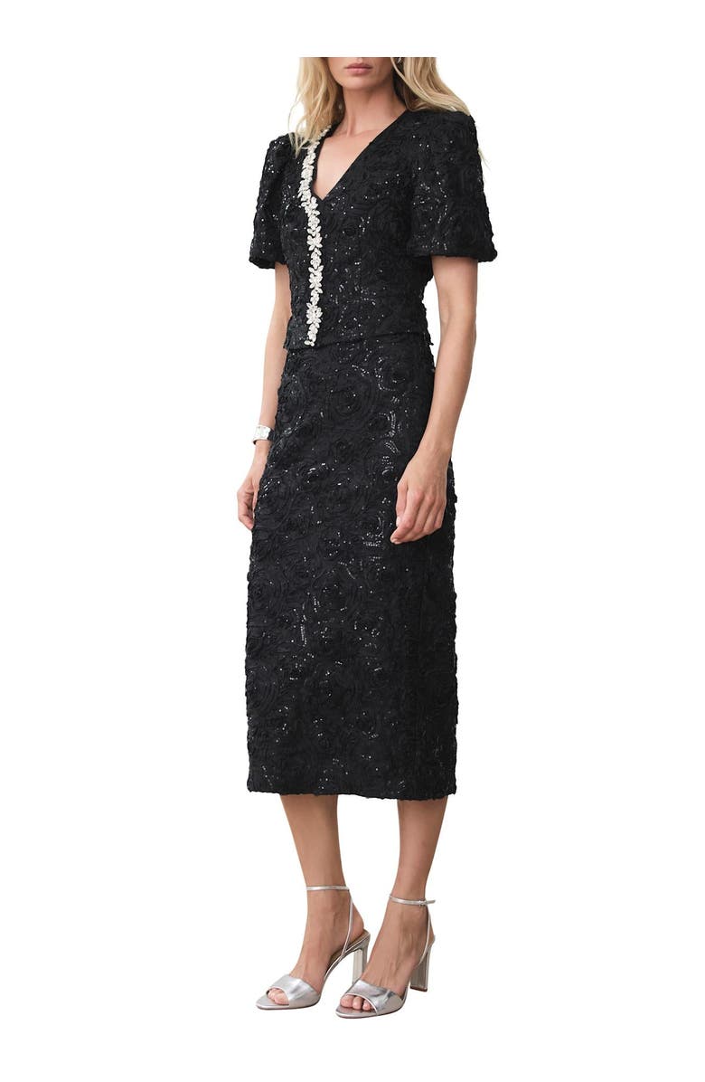 MINT VELVET Sequin Midi Skirt, Alternate, color, Black