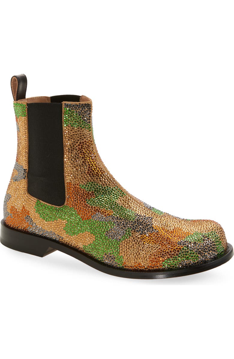 JW Anderson Camo Crystal Studded Chelsea Boot, Main, color, Military Green Multi