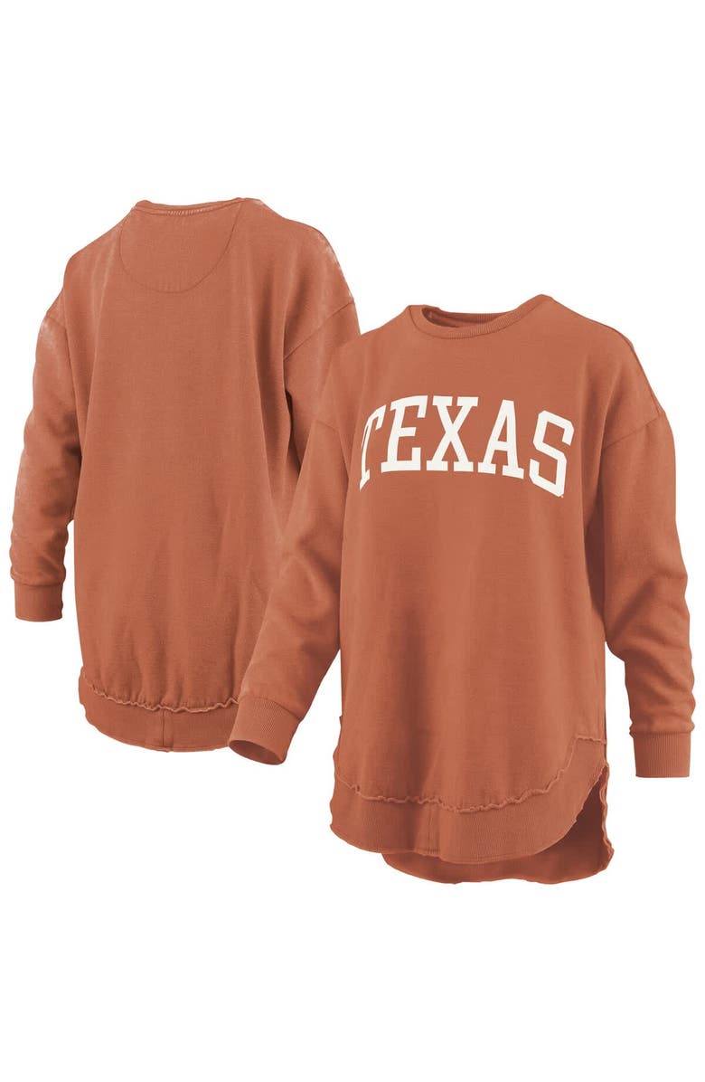 PRESSBOX Women's Pressbox  Texas Orange Texas Longhorns Melange Poncho Vintage Fleece Long Sleeve Pullover Sweatshirt, Alternate, color, Burnt Orange